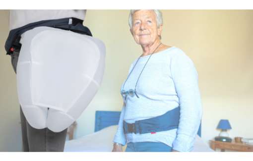 Elderly woman with a hipguard hip protection belt