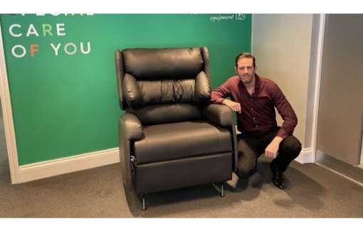 Yorkshire Care Equipment's Steve Coomber pictured with the Lento bariatric rise and recline chair