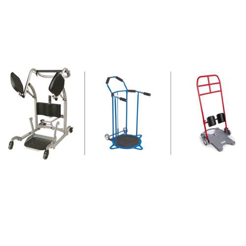 Composite image of three standing aids including the ReTurn stand aid, Rotunda & QuickMove.