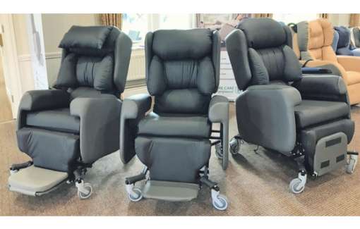 Three indicidual Lento care chairs pictured together in the Yorkshire Care Equipment showroom