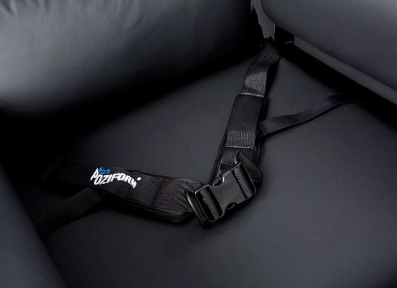 Close up of the lento adjustable care chair seating belt.