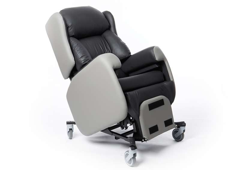 Product shot of a reclined lento adjustable care chair
