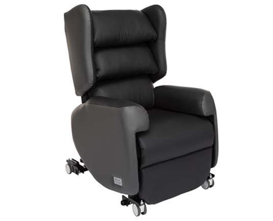 Product shot of the portable 'Lento Mobile' mobility recliner chair with wheels. White background.