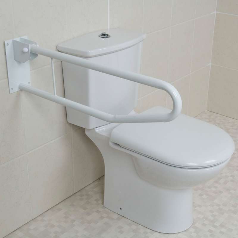 A drop-down rail is there to prevent falls when using the toilet but can be folded away when not in use