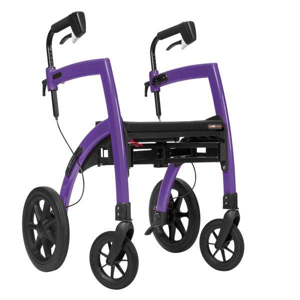 The purple Rollz wheeled walker in rollator position