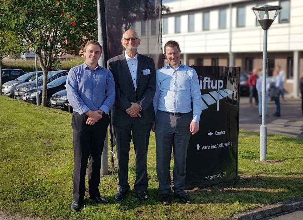 Yorkshire Care's Tristan and George Hulbert with Liftup's Helge Lund at the Raizer offices in Denmark