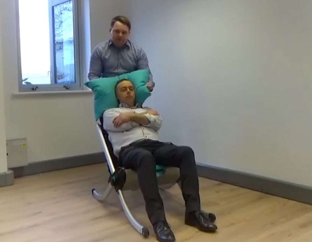 The Raizer chair lifting the person to a seated position.