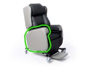 removable armrests of the Lento adjustable chair for elderly & disabled care.