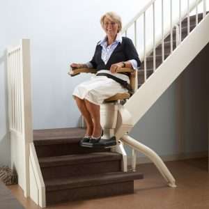 The Rembrandt stairlift is fitted to the inside of a curved stairlift