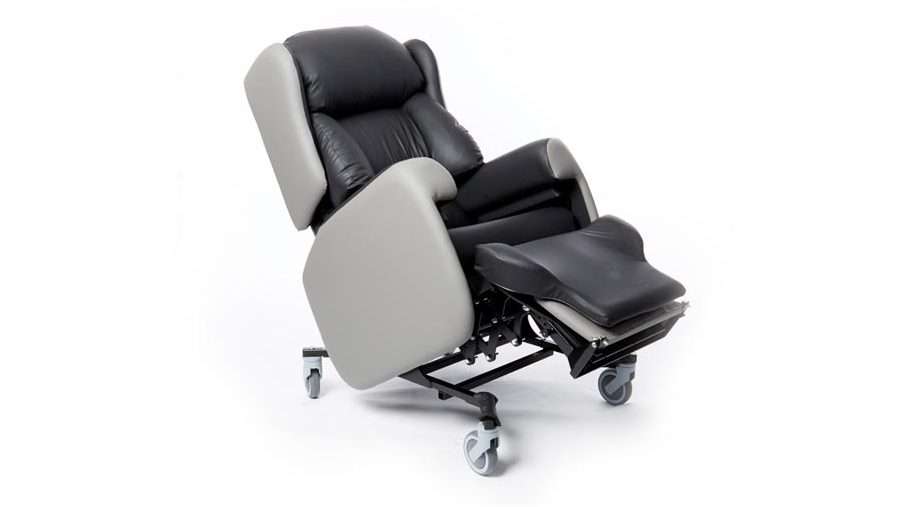 Product shot of the Lento medical recliner chair for elderly & disabled care on wheels.
