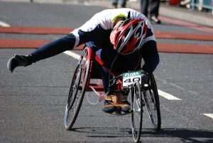 A wheelchair marathon winner