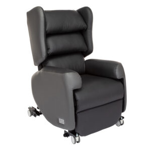 Product shot of the portable Lento mobile medical riser recliner mobility chair with continuous footrest.
