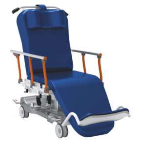 Product shot of the vivid.care bariatric ready day surgery chair with lie back & Trendelenburg feature.