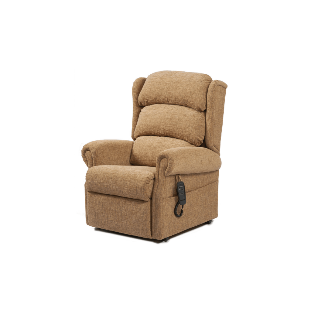 Dales Swaledale Armchair Side View - Rise Recline Chair in Montana Plain Cocoa