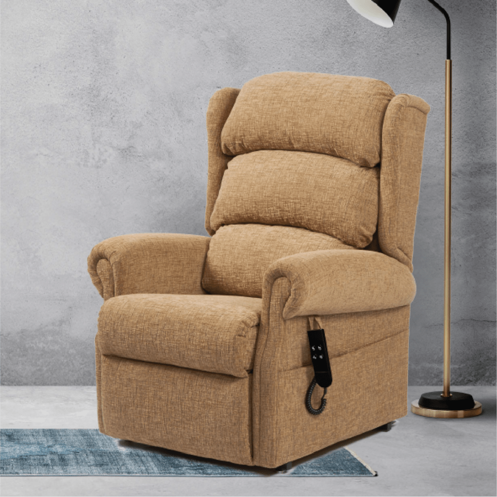 Dales Swaledale Armchair Side View - Rise Recline Chair in Montana Plain Cocoa