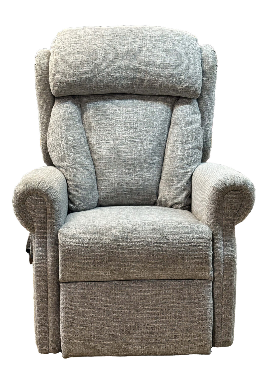 Nidderdale Armchair Side View - Rise Recline Chair in Floral Oatmeal Fabric.