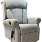 Nidderdale Armchair Side View - Rise Recline Chair in Floral Oatmeal Fabric.