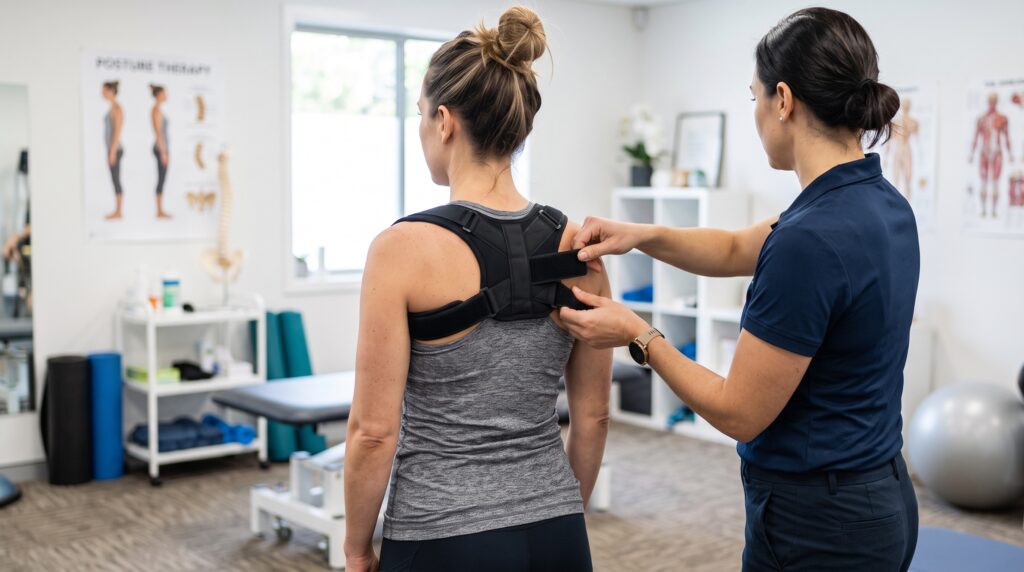 Therapist Adjusts Posture Corrector on Patient