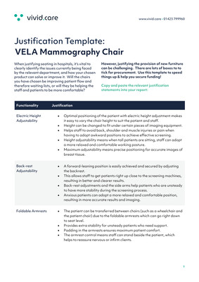 VELA Mammography Chair Justification Template preview