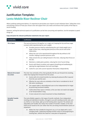 Lento Mobile Riser Recliner Justification Template preview