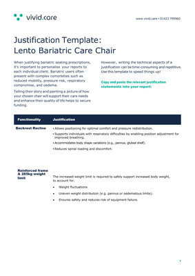 Lento Bari Care Chair Justification Template preview