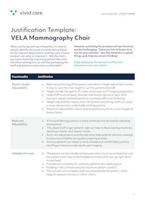 VELA Mammography Chair: Justification Template preview
