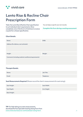 Rise & Recline Chair Prescription Form preview