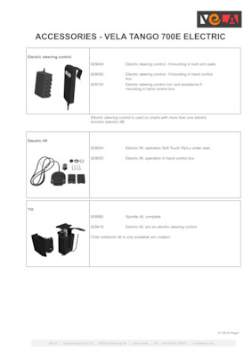 Accessories Leaflet - VELA Tango 700 & 700E Chair preview
