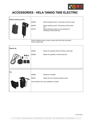 Accessories Leaflet - VELA Tango 700 & 700E Chair preview