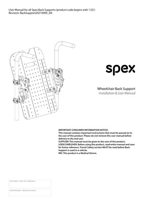 Spex Back Support User Manual preview