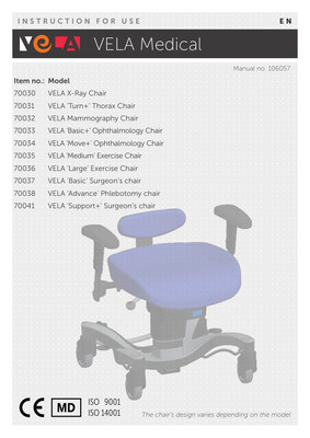 VELA Phlebotomy Chair User Manual preview