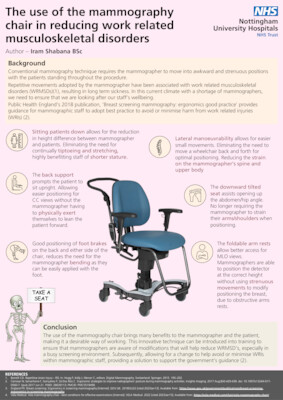 NHS Poster by Iram Shabah: The Use of The VELA Mammography Chair in Reducing Work Related Musculoskeletal Disorders preview