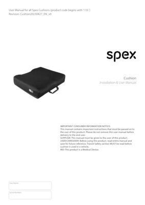 Spex Cushion User Manual preview